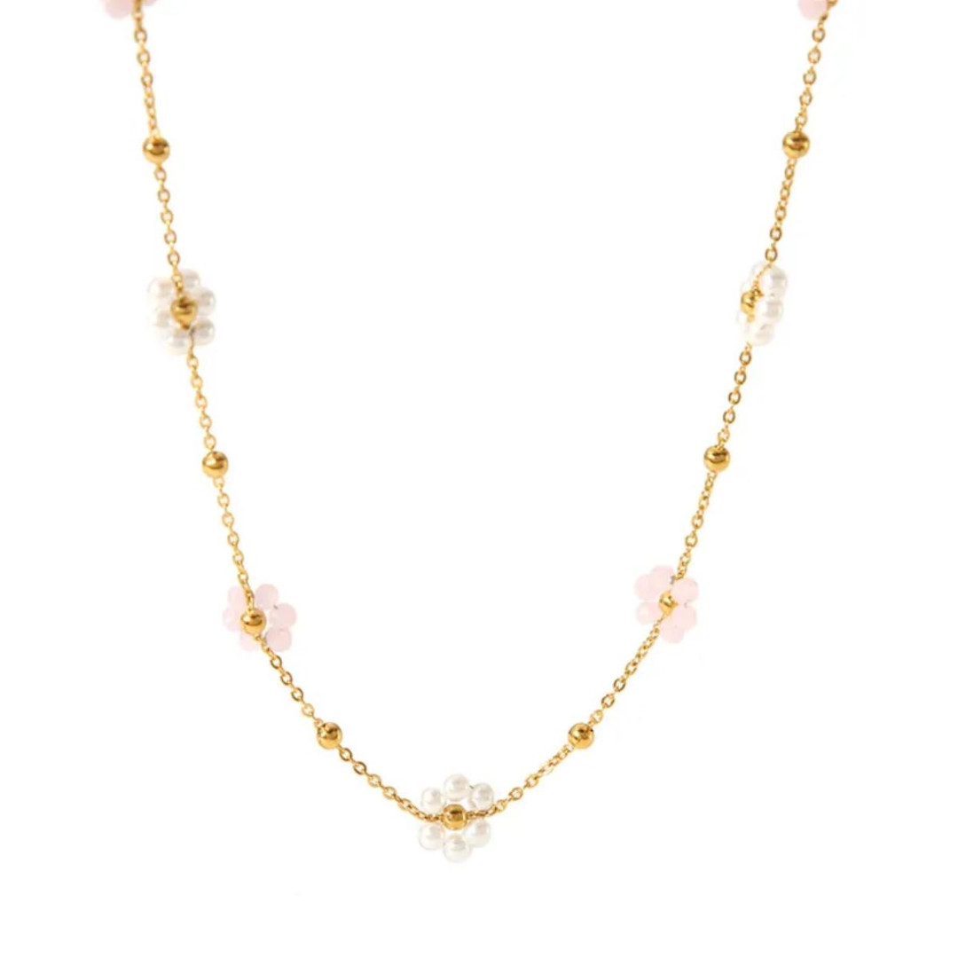 Golden Pearl Flower Necklace